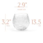 Vintage Art Deco Gin and Tonic Balloon Glasses | Set of 4 | 13.5 oz Stemless Crystal Copas for Drinking Gin Cocktails | Retro Gift Goblets for Gin Lovers | Faceted Fishbowl Bubble Cups for Bar Drinks