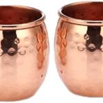PARIJAT HANDICRAFT 2 Oz. solid copper mini moscow mule shot mug, set of 4 authentic 100% solid copper hammered moscow mule mug 2-oz shot glass – set (Tableware)