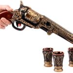 Pistol Gun Decanter Set 600ml 6 Shot Glasses for Alcohol Whiskey Vodka Tequila Liquor Brendy Cognac Scotch Wine Gin – Unusual Ceramic Bottle Flask – Alcohol Tools – Unique Alcohol Related Gift for Men