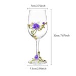 Handmade Enamel Flower Crystal Wine Glasses, Gin Balloon Glasses for Women, Birthday, Valentine Day, Mother’s Day, Christmas Gift, Wedding, Party (Purple Lily Cup)