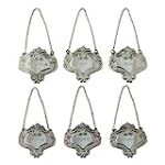 Treasure Gurus Silver Engraved Fancy Floral Decanter Labels Liquor Bottle Label Tag Set/6 Tags