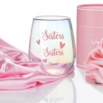 Yalucky Stemless Wine Glass ‘Not Sisters by Blood but Sisters by Heart’ Funny Sayings Gifts for Women Best Friend Female Bestie Wine Lover Friendship Gin Gift Birthday Decor Idea (Iridescent Sister)