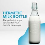 Amici Home Milk Glass Bottle | 34 Oz | Milk Bottle with Airtight Swing Top Lid for Water, Nut Milk, Juice, Iced Tea | Recycled Glass with Green Tint | Made in Italy