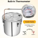 Rengue Alcohol Still 13.2 Gal, 50L Stainless Steel Alcohol Distiller Copper Tube with Thumper Keg, Home Brewing Kit Build-In Thermometer for DIY Whisky Wine Brandy Silver