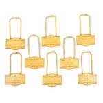 Amlong Plus Deluxe Set of Liquor Tags for Bottles or Decanters, Golden Color, Set of 8 with Adjustable Chain Features (Bourbon, Brandy, Gin, Rum, Scotch, Tequila, Vodka, and Whiskey)