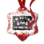 NEONBLOND Christmas Ornament I’m Voting for Gin and Tonic Funny Saying, red