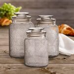 Style Setter Canister Set 3-Piece Glass Jars in 34oz, 44oz & 54oz Retro Design w/Airtight Lids for Cookies, Candy, Coffee, Flour, Sugar, Rice, Pasta, Cereal & More