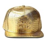 Hip Hop Hat,Flat-Brimmed Hat,Rock Cap,Adjustable Snapback Hat for Men and Women (Gold)