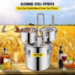 VEVOR Alcohol Still, 3 Gallon, Stainless Steel Alcohol Distiller with Copper Tube & Build-in Thermometer & Water Pump, Double Thumper Keg Home Brewing Kit, for DIY Whiskey Wine Brandy