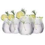 Gin & Tonic Balloon Glasses, Vintage Design Stemless Glassware | Set of 4 | Art Deco Glasses for Gin lovers, Her, Him – Curved Fishbowl Wine & Water Glasses, Cocktail, Champagne, Glass Gift (20 OZ)