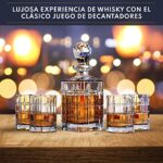 REGAL TRUNK & CO. Whiskey Decanter Set with Glasses, 4 Square Engraved Tumblers Whisky Decanter & Glass Set, Crystal Decanter Set Bourbon and Scotch, Gift Box and with Liquor Glass Polishing Cloth